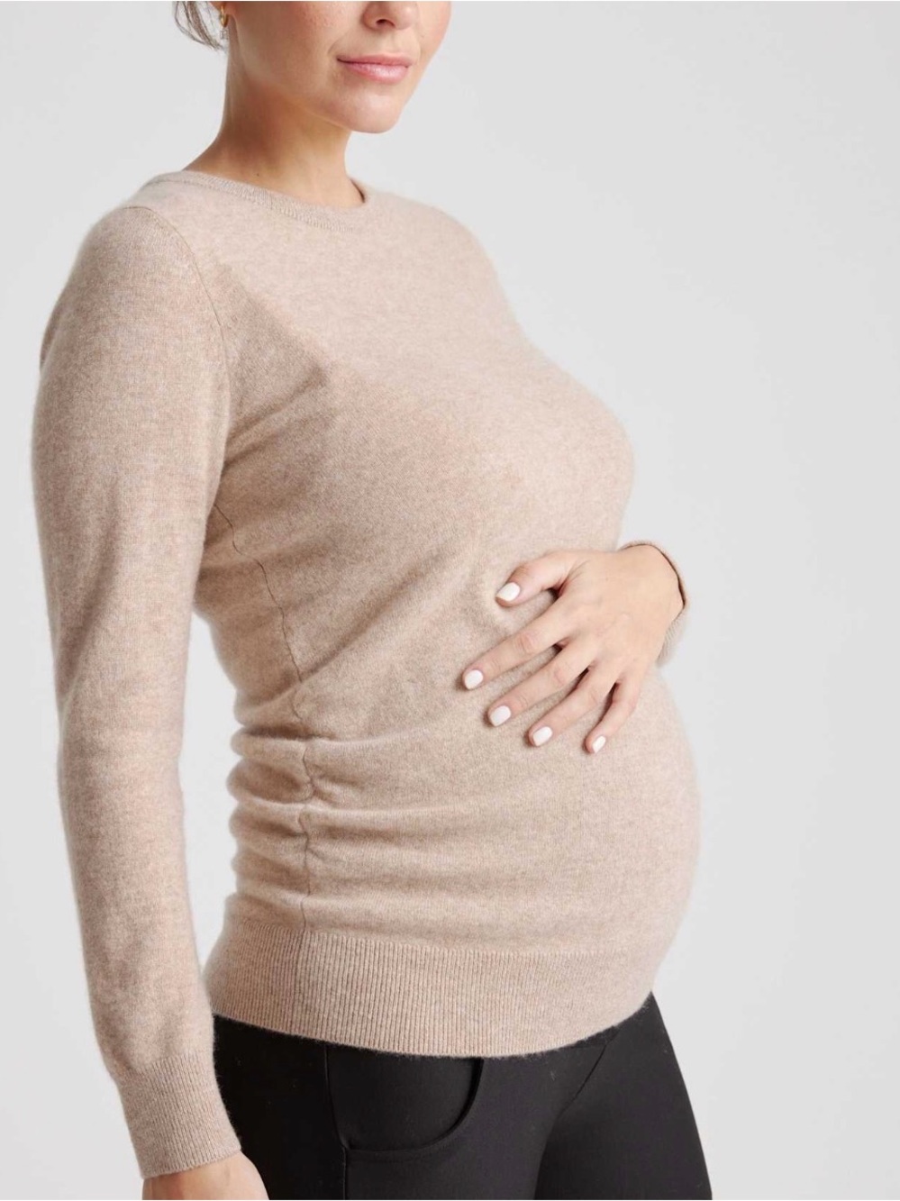 Quince Mongolian Cashmere Maternity Crewneck Sweater Oatmeal
